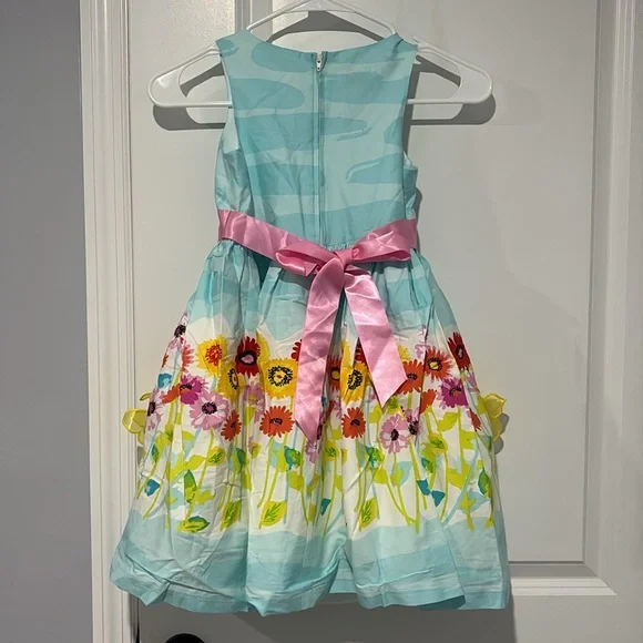 Bonnie Jean Floral Kids Dress with Pink Ribbon girls size 6 - Picture 2 of 4